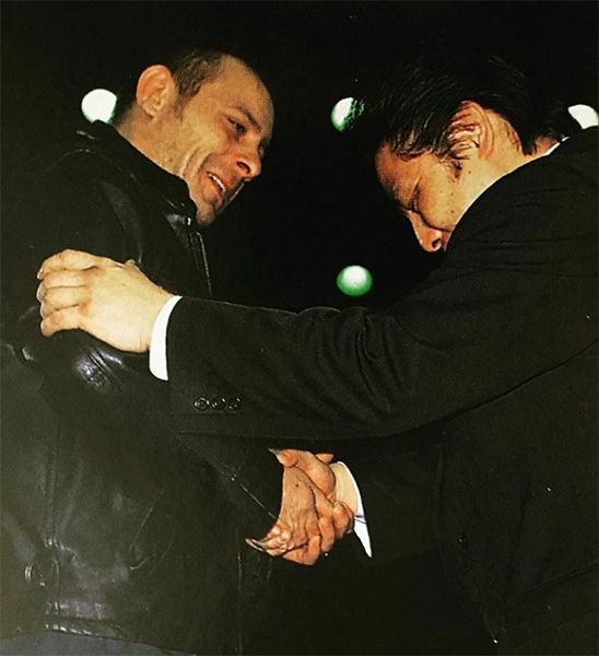 96年3月に日本で再会したキッドと佐山サトル【写真：Mark Billington】