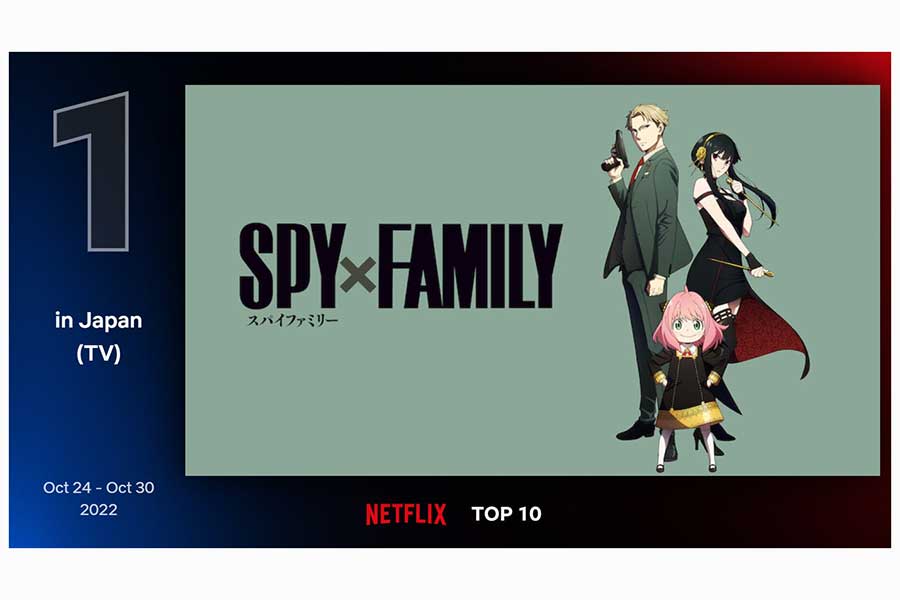 NetflixTOP10発表　日本TV部門はアニメ「SPY x FAMILY」が1位　韓ドラ「シスターズ」2位