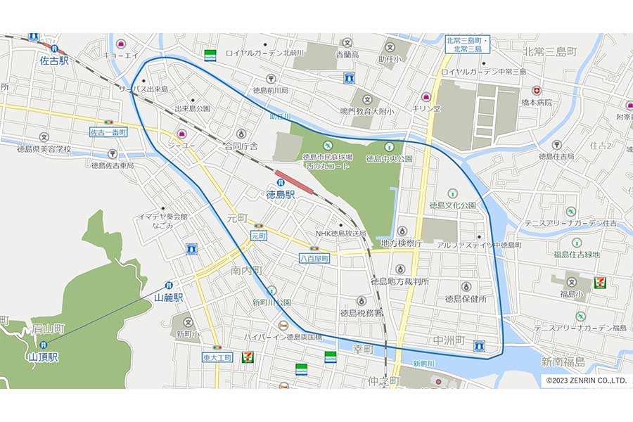 ゼンリンのSNSに投稿された徳島市の地図【写真：ツイッター（@ZENRIN_official）より】