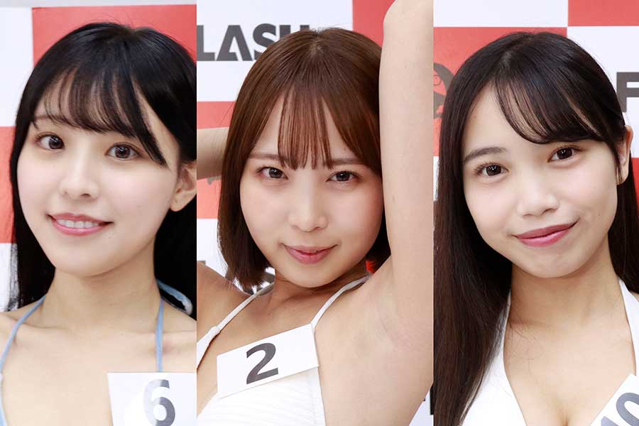 記者会見に登場した（左から）りさありさ、葵成美、佐藤優衣【写真：ENCOUNT編集部】