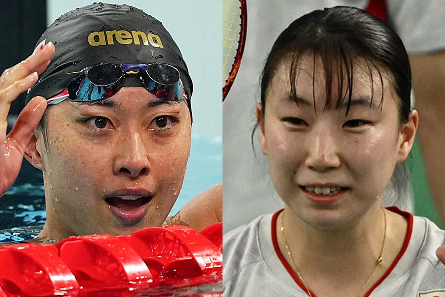 パリ五輪に出場した鈴木聡美（左）と東野有紗【写真：Getty Images、ロイター】