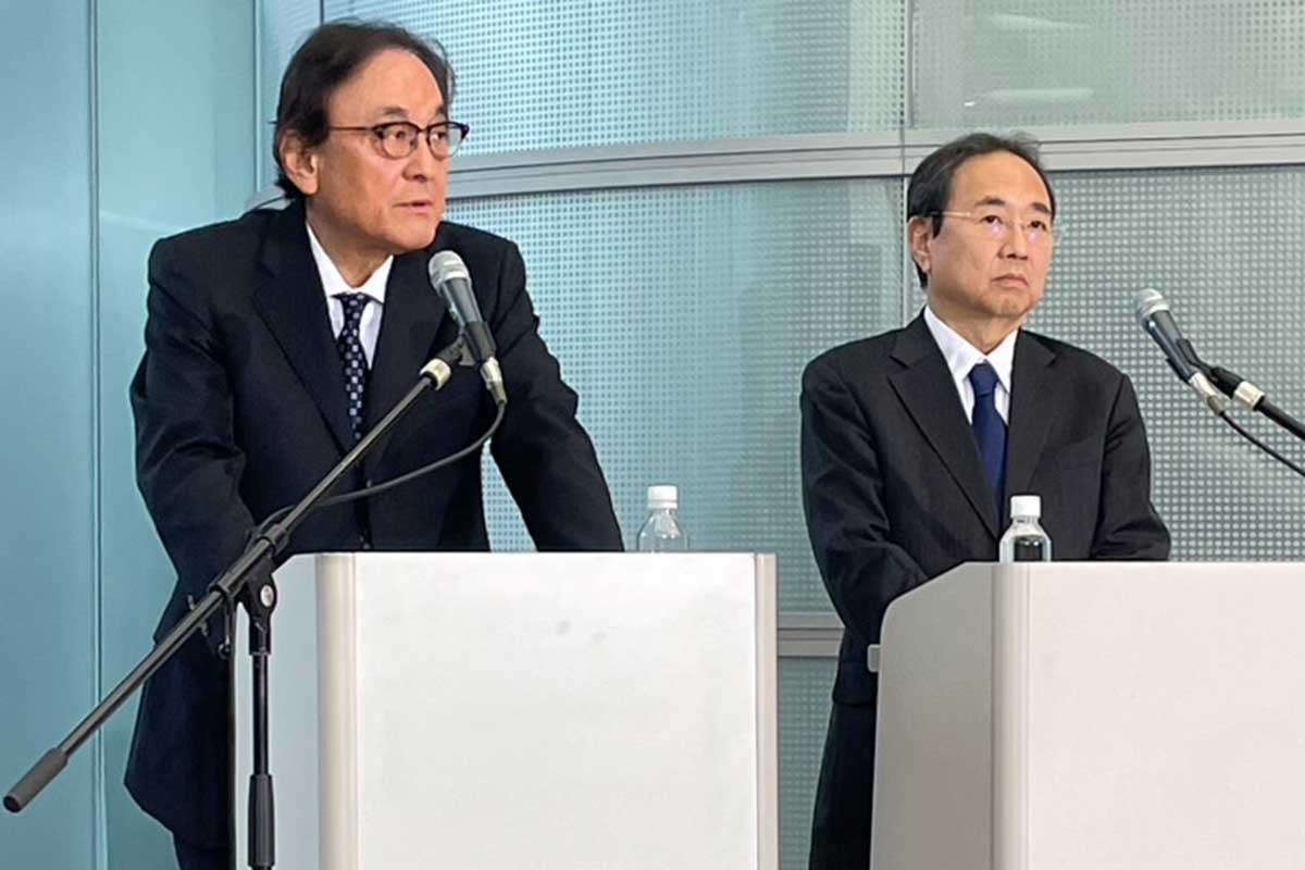 フジ・メディア・ホールディングスの金光修社長(左)とフジテレビの清水賢治社長【写真:ENCOUNT編集部】