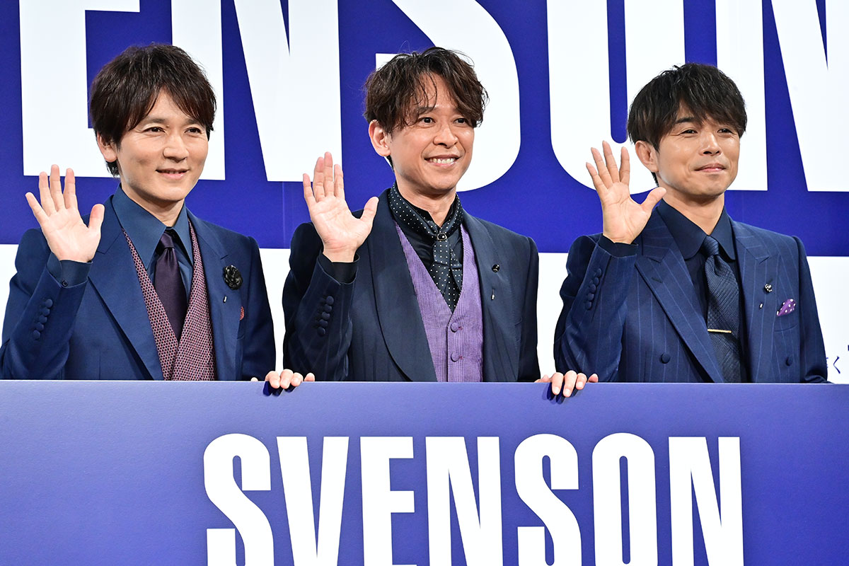 新CM発表会に出席した20th Centuryの長野博、坂本昌行、井ノ原快彦(左から)【写真:ENCOUNT編集部】