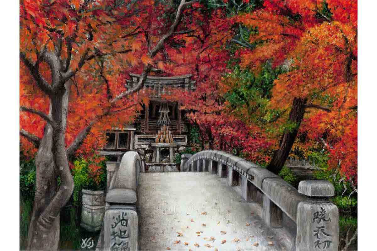 ガノールさんが描いた三部作「Autumn in Kyoto」の原画【写真提供：口と足で描く芸術家協会】