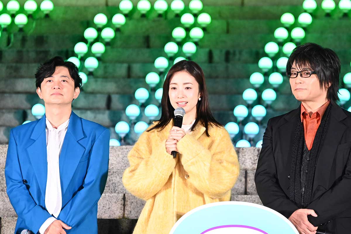 イベントに出席した下野紘、上戸彩、森川智之(左から)【写真:ENCOUNT編集部】