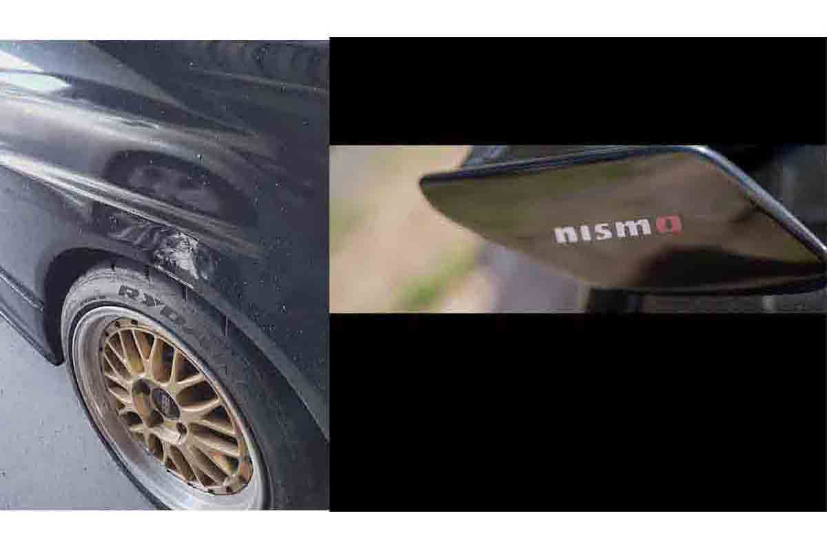 特徴は左リヤフェンダーの凹み（左）とウイングに付いているステッカー【写真：X（@shun07062135）より】