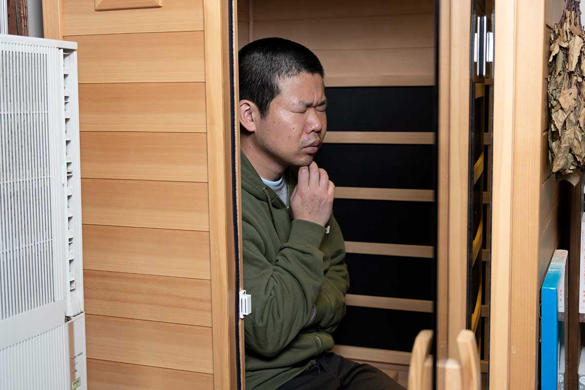 コロナ禍明けに約20万円で購入した家庭用サウナの中でせりふ覚えをしたという【写真：増田美咲】