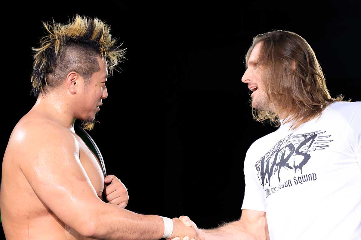 シェインのアピールにYoshkiが受諾し、GHCヘビー級王座戦が決定した【写真：(C)プロレスリング・ノア】