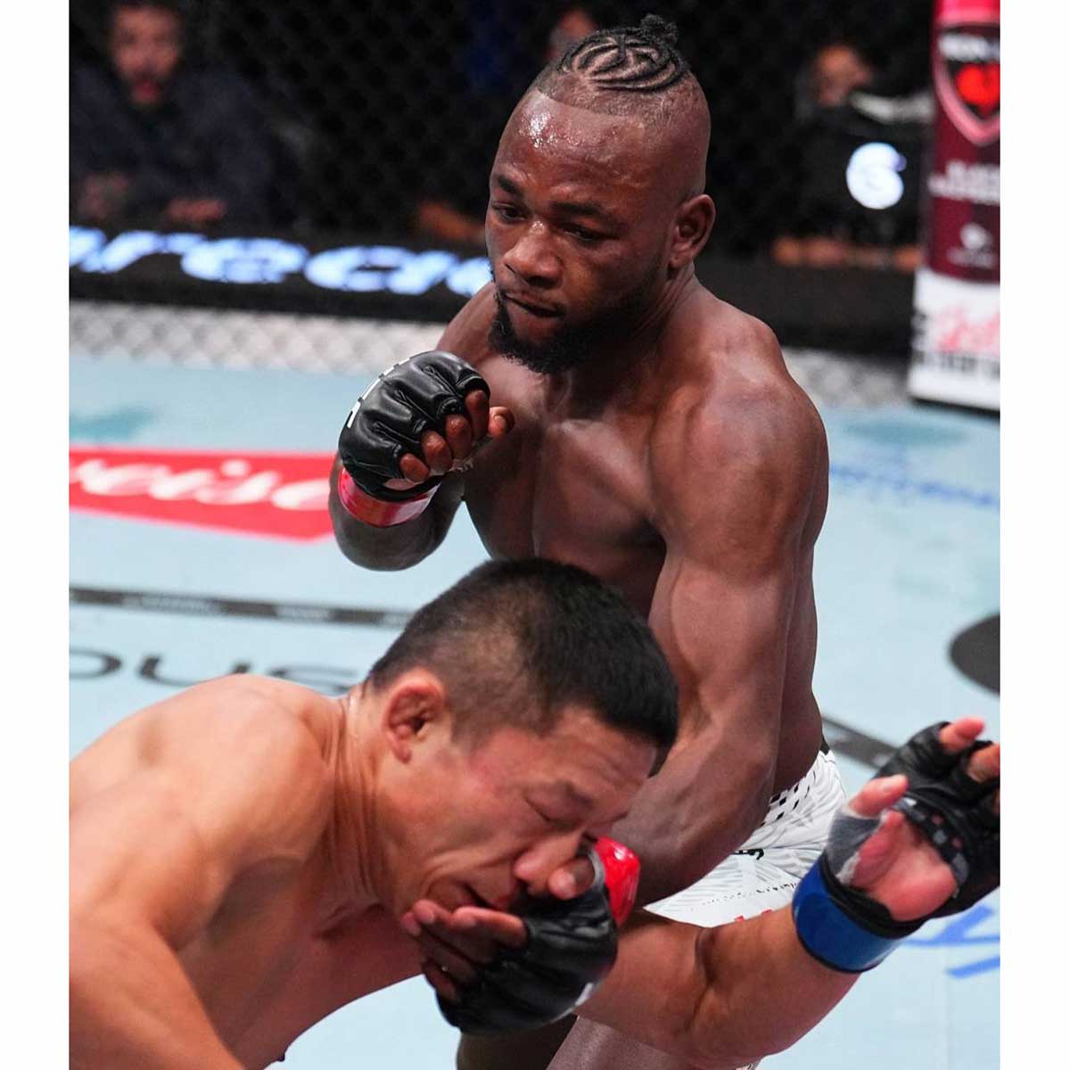 堀口恭司(手前)にTKO勝ちを収めたマネル・ケイプ【写真:(C)Zuffa LLC/UFC】