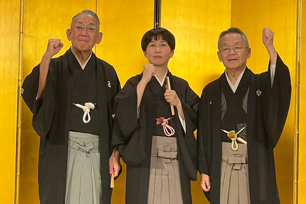 会見に登壇した林家正蔵、春風亭一花、春風亭一朝（左から）【写真：ENCOUNT編集部】